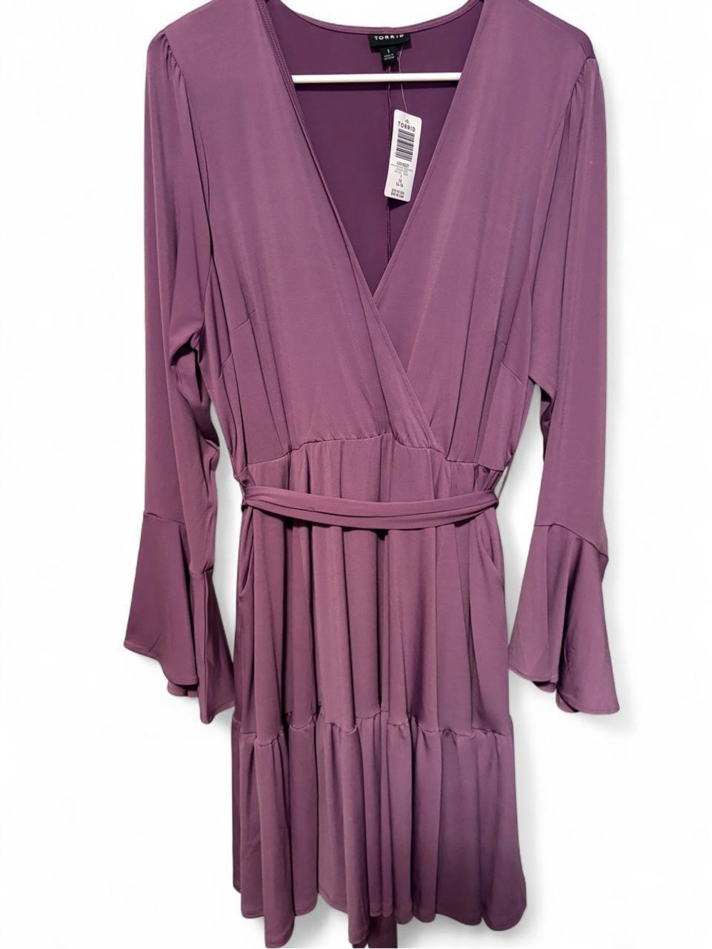 torrid Mauve Wrap-Style Long Sleeve Tiered Dress NWT